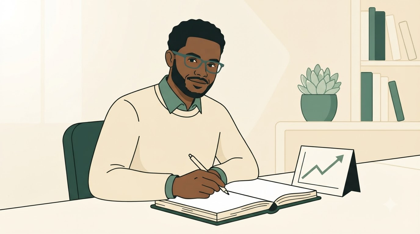Person tracking their debt-free and Infinite Banking progress in a planner