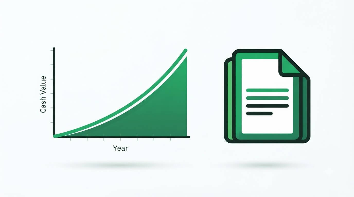 Whole life insurance policy illustration with cash value growth chart used for the Infinite Banking strategy